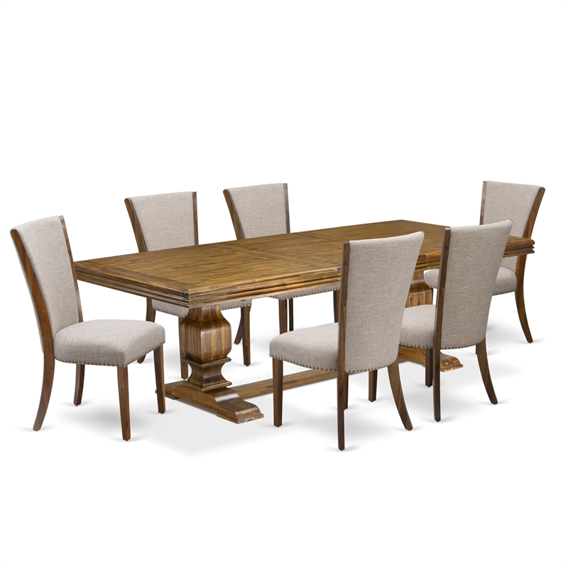 Pemberly Row 7-Piece Dining Set in Walnut Finish with Linen Upholstery