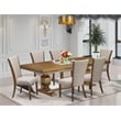 Pemberly Row 7-Piece Dining Set in Walnut Finish with Linen Upholstery