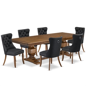 Pemberly Row 7-Piece Dining Set with Walnut Finish and Acacia Wood