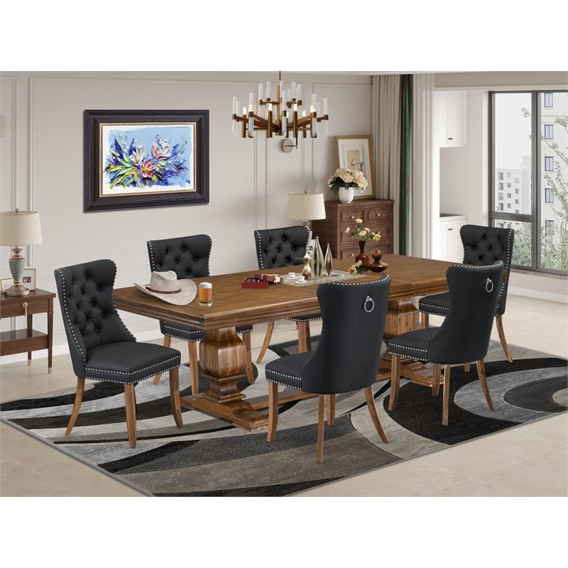 Pemberly Row 7-Piece Dining Set with Walnut Finish and Acacia Wood