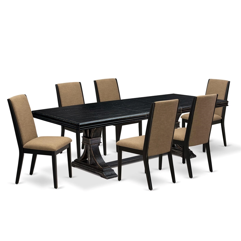 Pemberly Row 7-Piece Kitchen Dining Set with Acacia Wood in Black