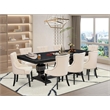 Pemberly Row 9-Piece Black Dining Set with Light Beige Linen Fabric Chairs