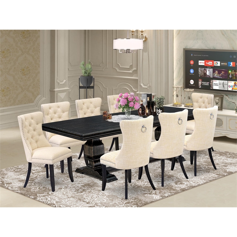 Pemberly Row 9-Piece Dining Set with Removable Table Leaf in Black Finish