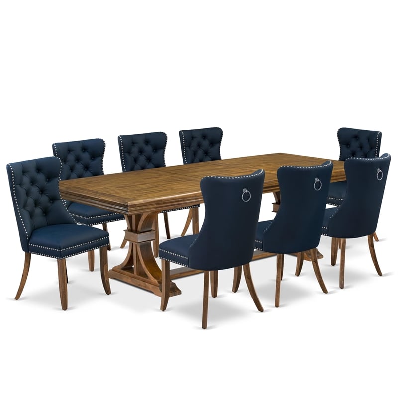 Pemberly Row 9-Piece Mid-Century Dining Set in Antique Walnut Finish