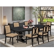 Pemberly Row 7-Pc Modern Dining Table Set in Black with Beige Upholstery