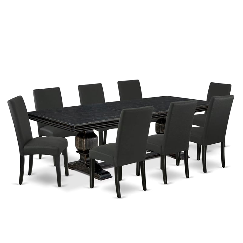 Pemberly Row 9-Piece Dining Table Set Wood Black Finish with Removable Leaf