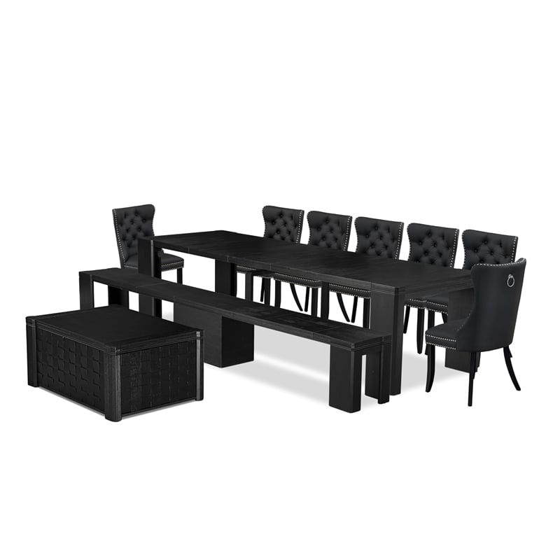 Pemberly Row 10-Piece Black Dining Set with Extendable Table and Chairs