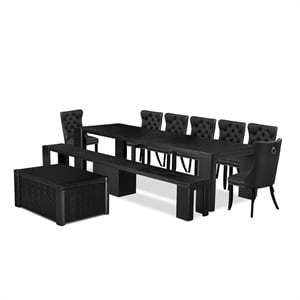 Pemberly Row 10-Piece Black Dining Set with Extendable Table and Chairs