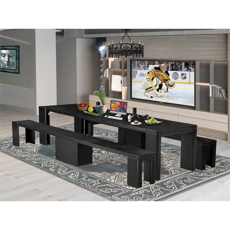 Pemberly Row 3-Piece Dining Set with Extendable Table in Black Finish