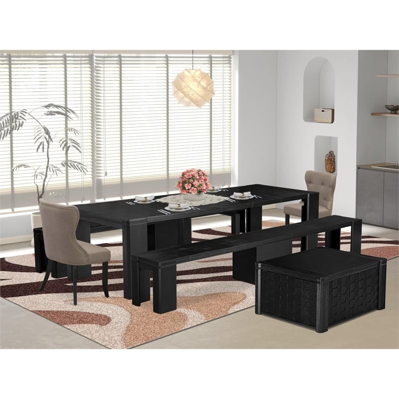 Pemberly Row 6-Piece Extendable Dining Set with Acacia Wood in Black