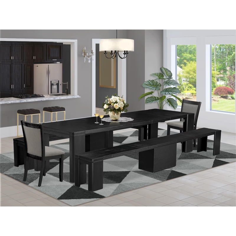 Pemberly Row 5-Piece Black Extendable Dining Set with Acacia Wood