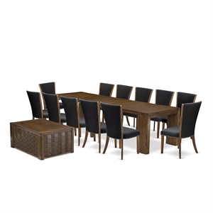 Pemberly Row 14-Piece Walnut Extendable Dining Set with Acacia Wood