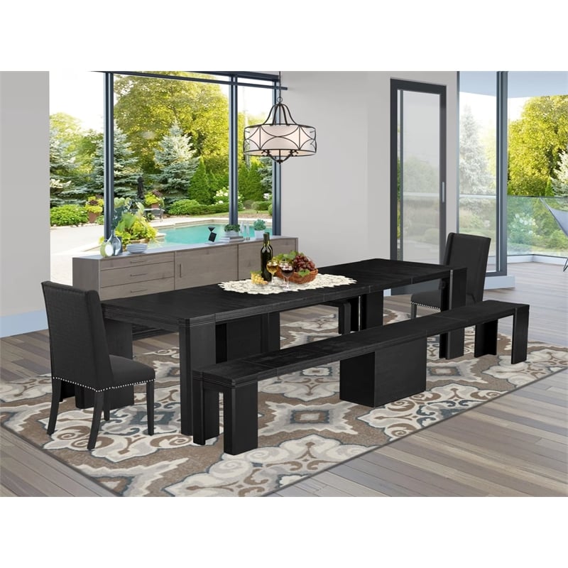 Pemberly Row 5-Piece Extendable Dining Set in Wood Black Finish