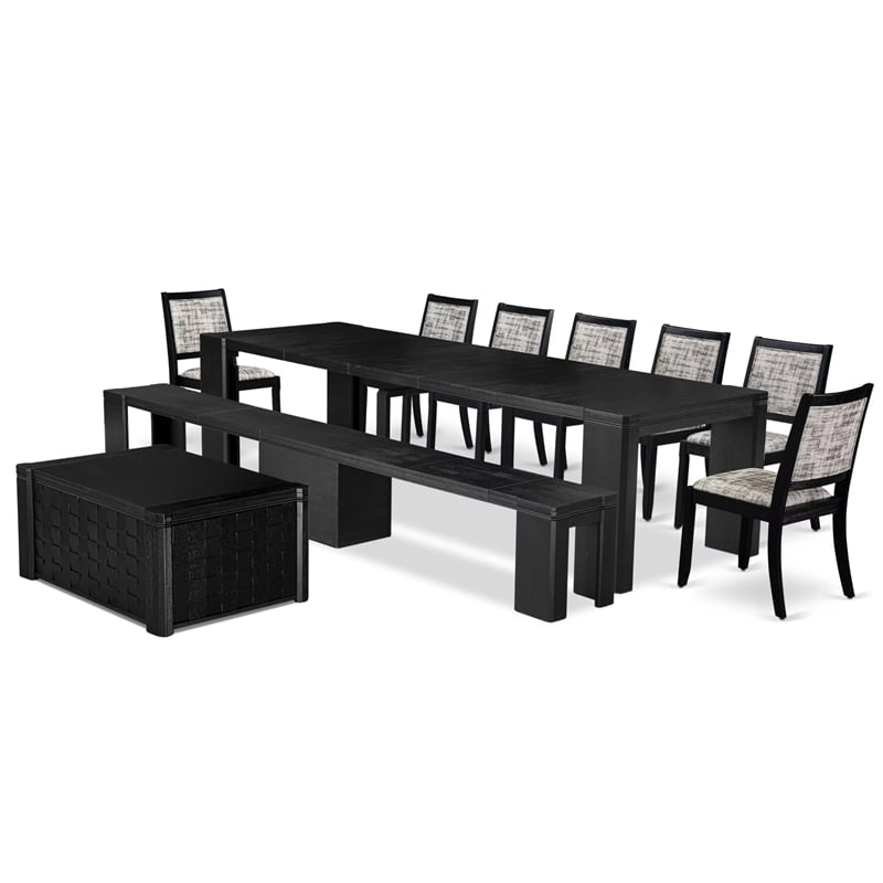 Pemberly Row 10 Pc Dining Table Set in Acacia Wood Black Finish