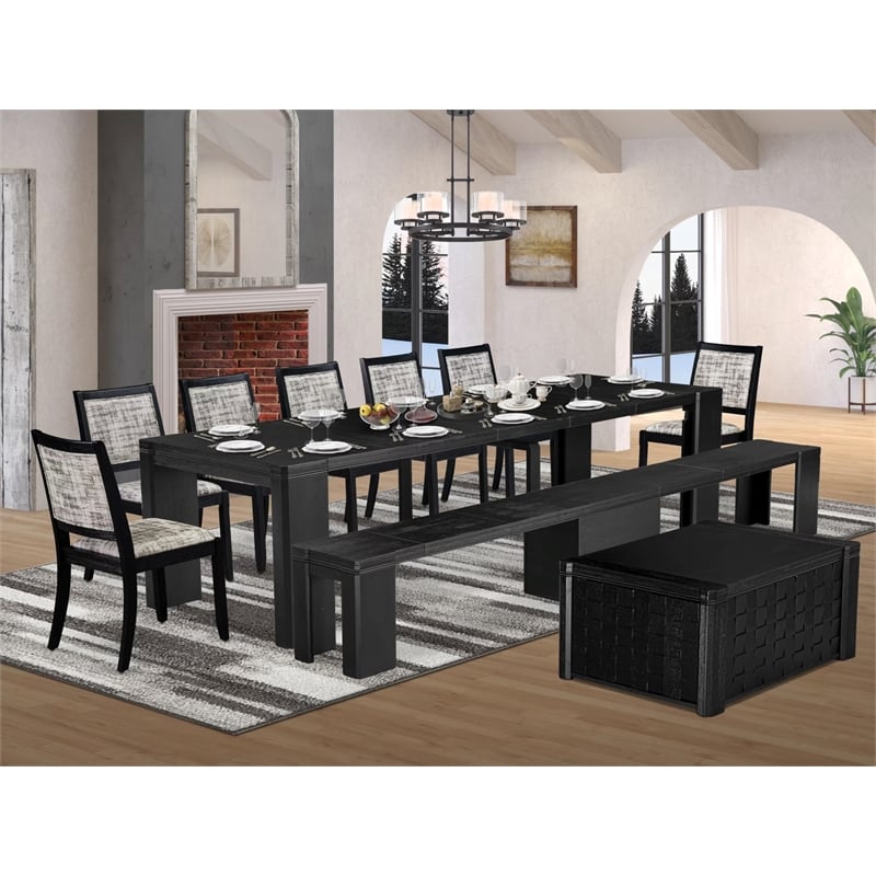 Pemberly Row 10 Pc Dining Table Set in Acacia Wood Black Finish
