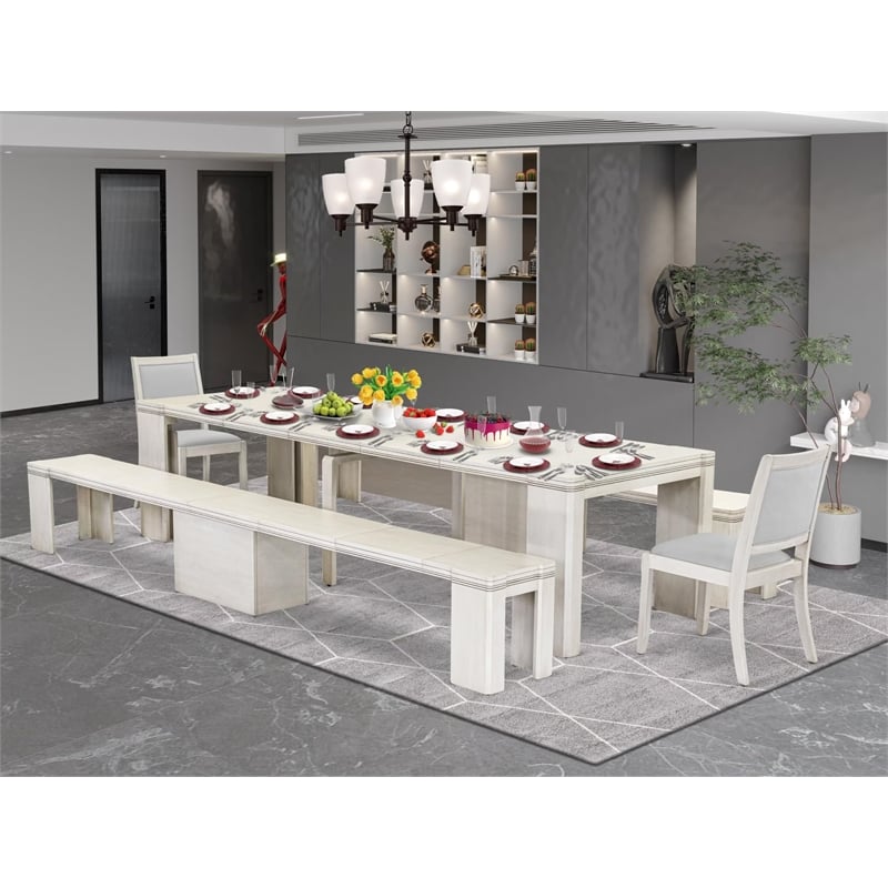 Pemberly Row 5-Piece Extendable Dining Set in Antique White Wood
