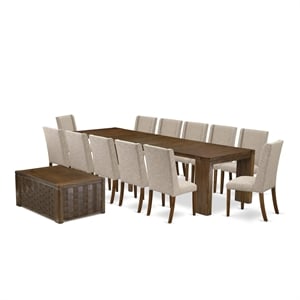 Pemberly Row 14-Piece Dining Set with 12 Chairs in Antique Walnut