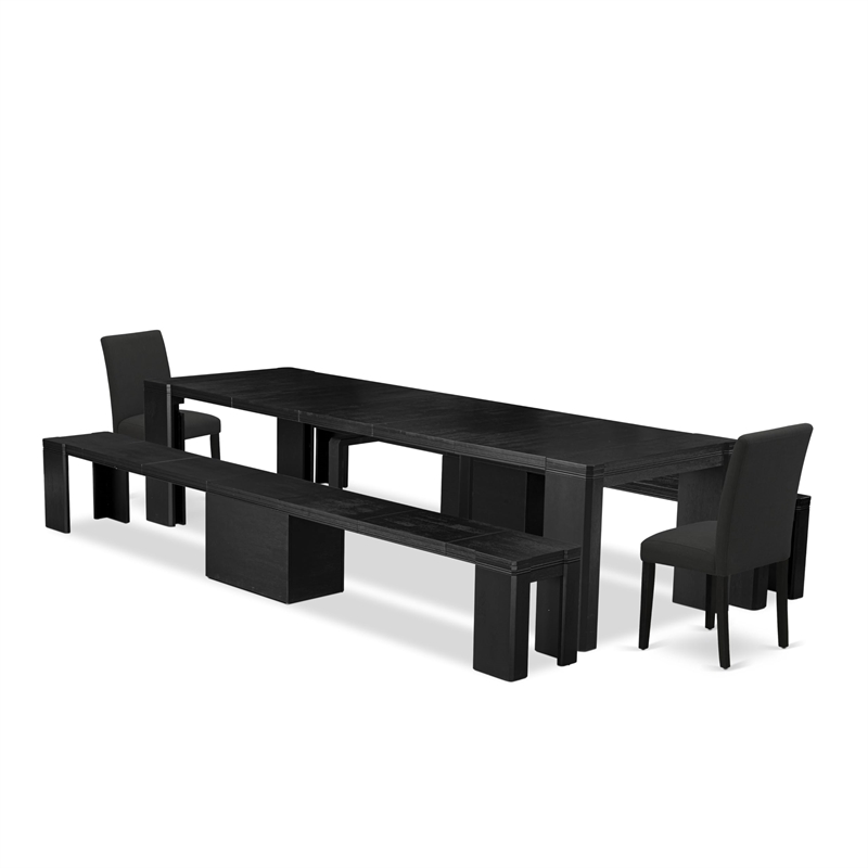 Pemberly Row 5-Piece Extendable Acacia Wood Dining Set in Black Finish