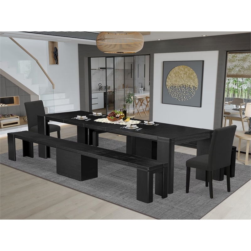 Pemberly Row 5-Piece Extendable Acacia Wood Dining Set in Black Finish