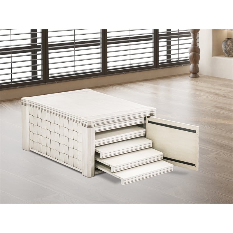 Pemberly Row Expandable Acacia Wood Coffee Table in White Finish