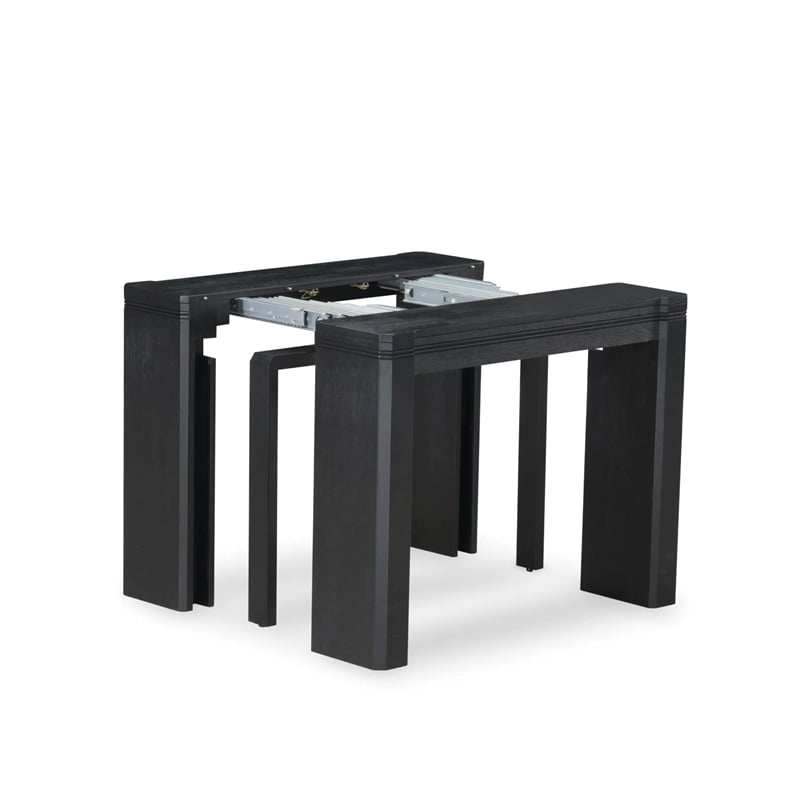 Pemberly Row Extendable Dining Table in Wirebrushed Black Wood Finish