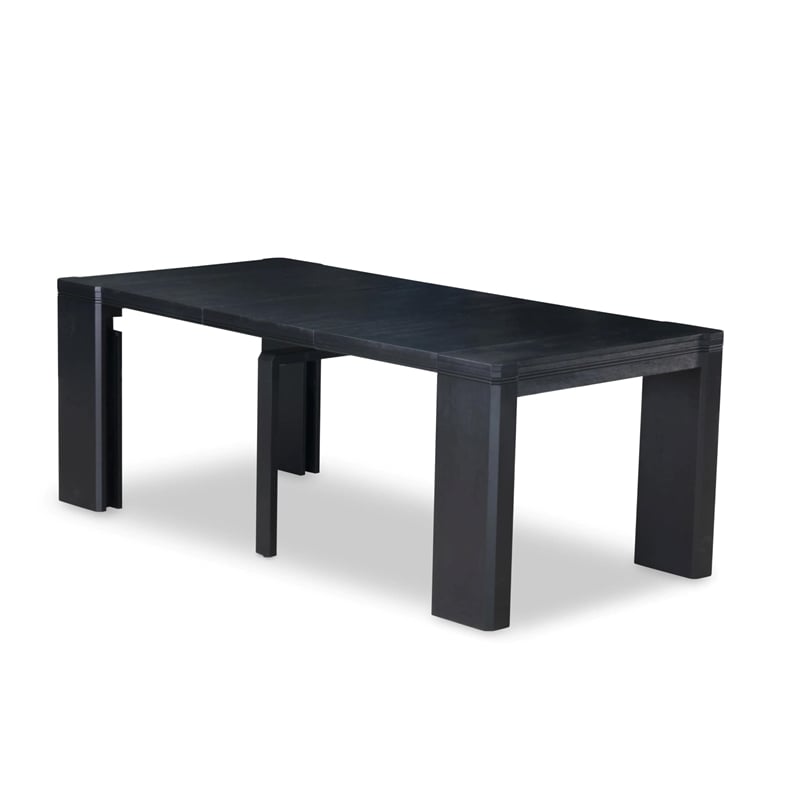 Pemberly Row Extendable Dining Table in Wirebrushed Black Wood Finish