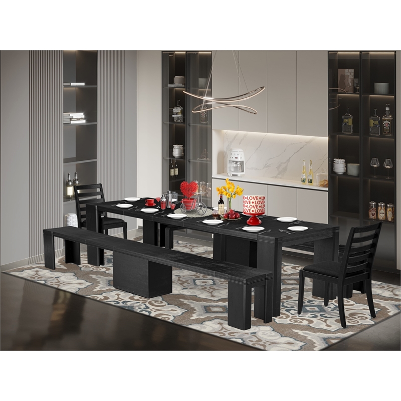 Pemberly Row 5-Piece Dining Set with Extendable Table and Linen Chairs