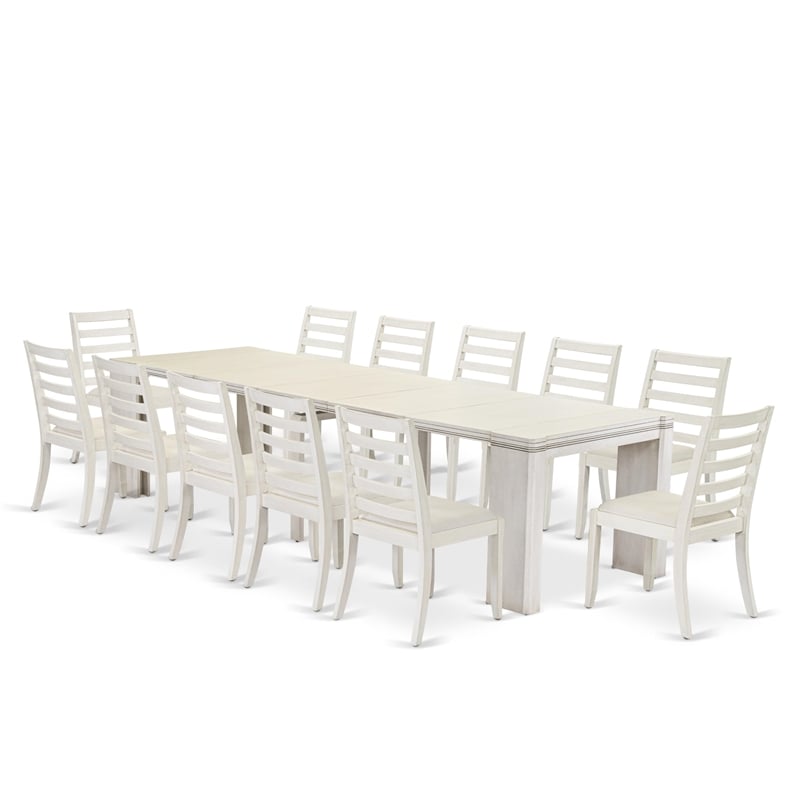 Pemberly Row 13-Piece Extendable Dining Set in Antique White & Cream Linen