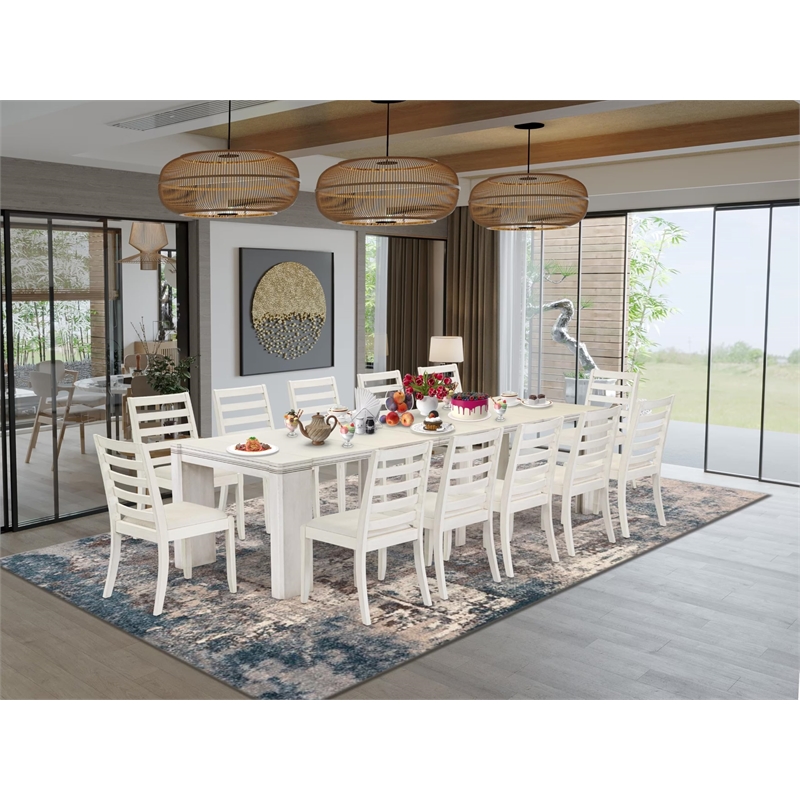 Pemberly Row 13-Piece Extendable Dining Set in Antique White & Cream Linen