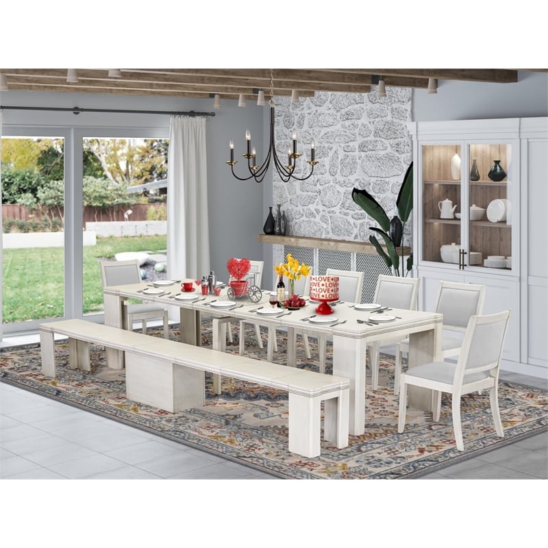Pemberly Row 9-Piece Extendable Wood Dining Set in Antique White Finish