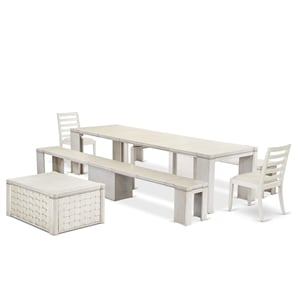 Pemberly Row 6-Piece Extendable Dining Set in Antique White Acacia Wood