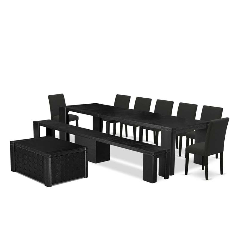 Pemberly Row 10-Piece Extendable Wood Dining Set in Wire Brushed Black