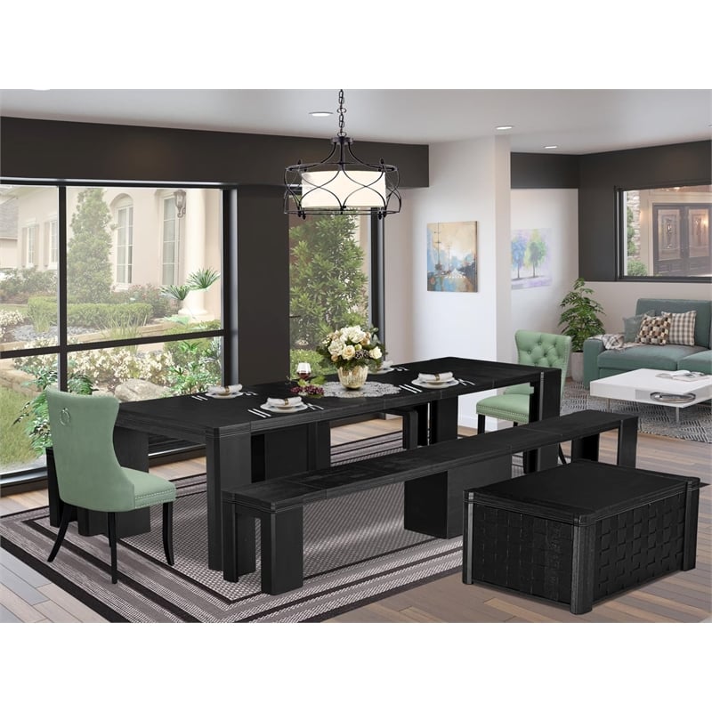 Pemberly Row 6-Piece Wooden Dining Table Set in Black Finish