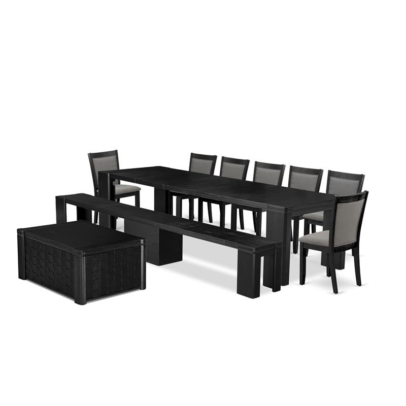 Pemberly Row 10-Piece Dining Set with Transformer Table and Black Finish