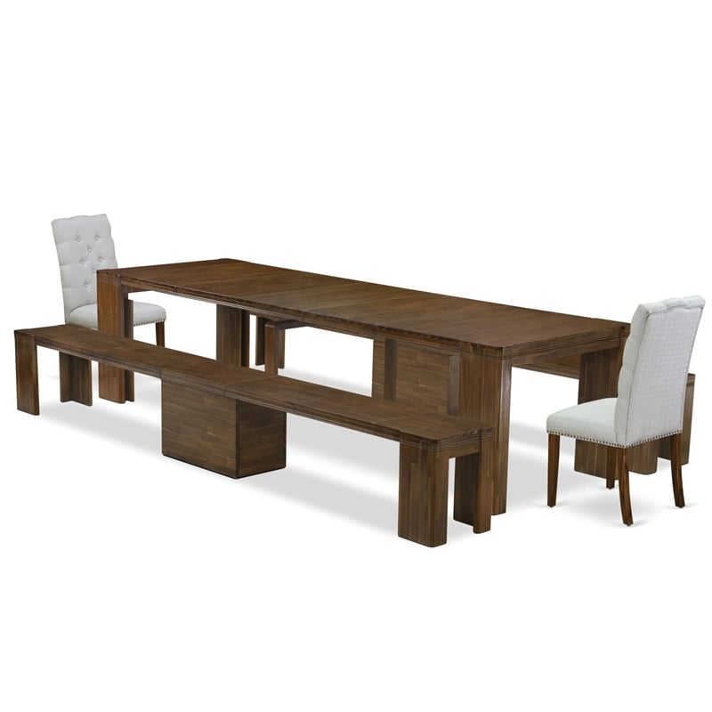 Pemberly Row 5-Piece Expandable Dining Ensemble in Walnut Finish