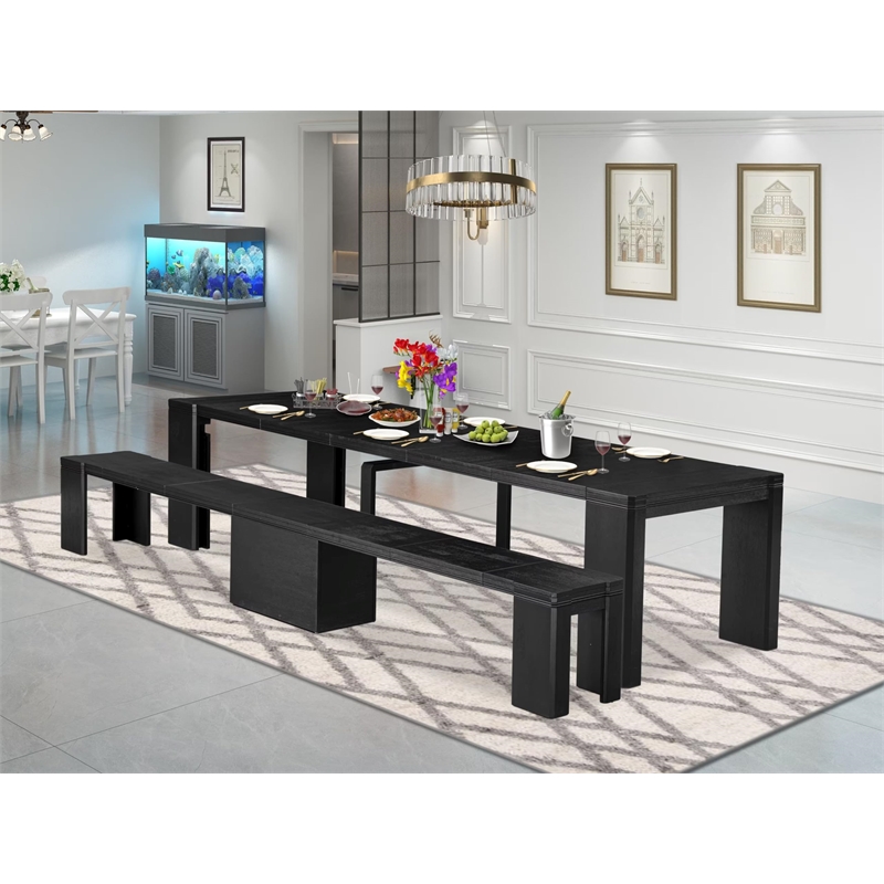 Pemberly Row 2-Piece Kitchen Set with Extendable Table and Bench in Black