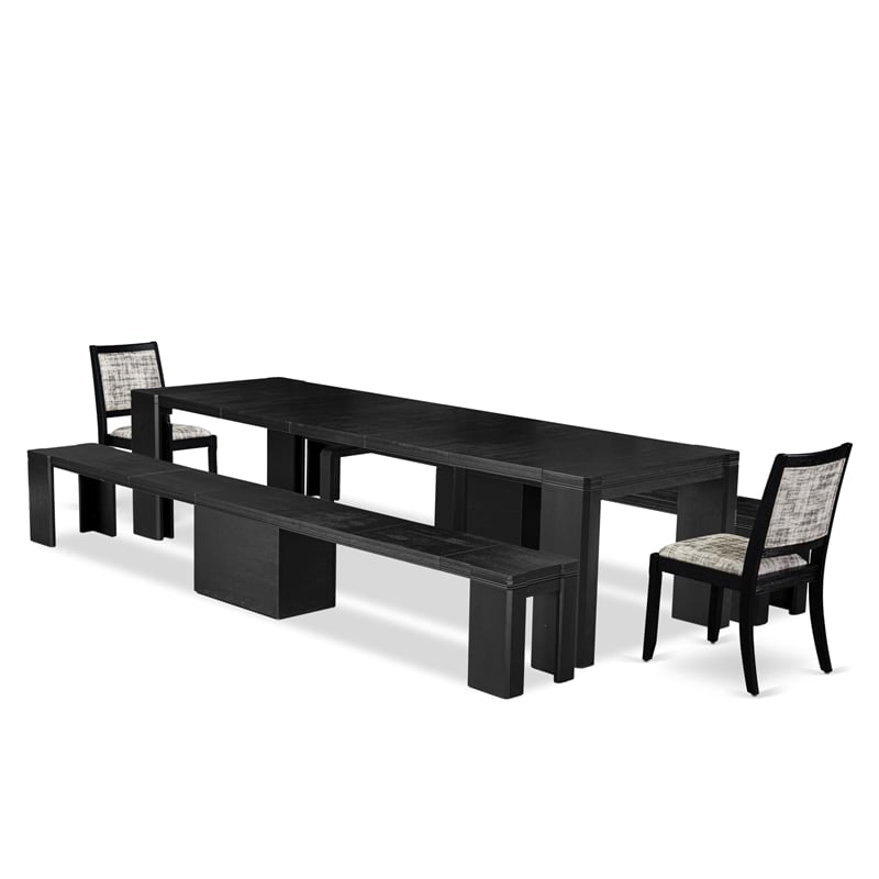 Pemberly Row 5-Piece Extendable Wood Dining Set in Black Finish