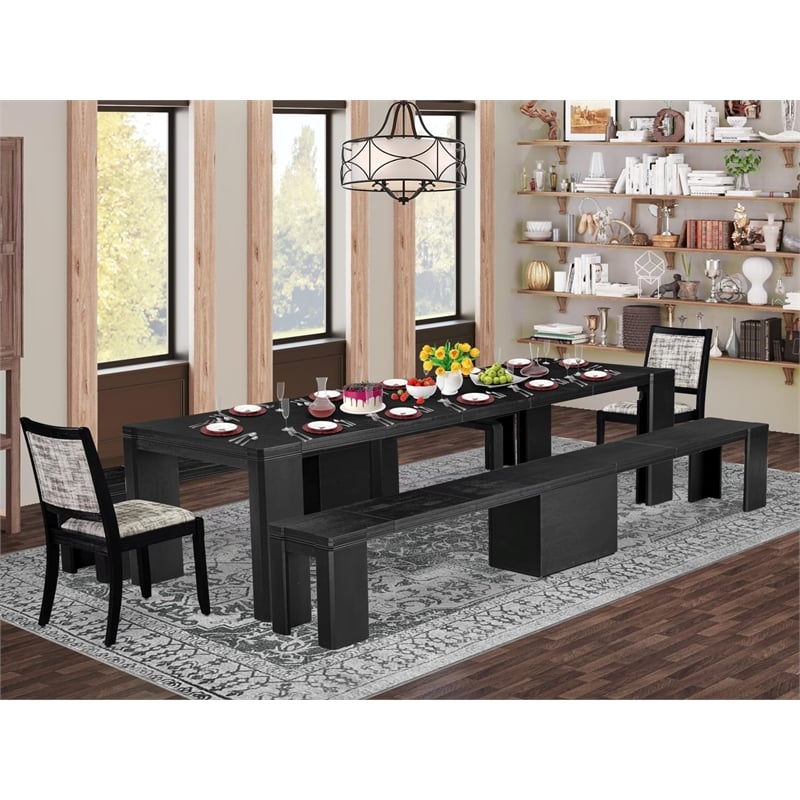 Pemberly Row 5-Piece Extendable Wood Dining Set in Black Finish