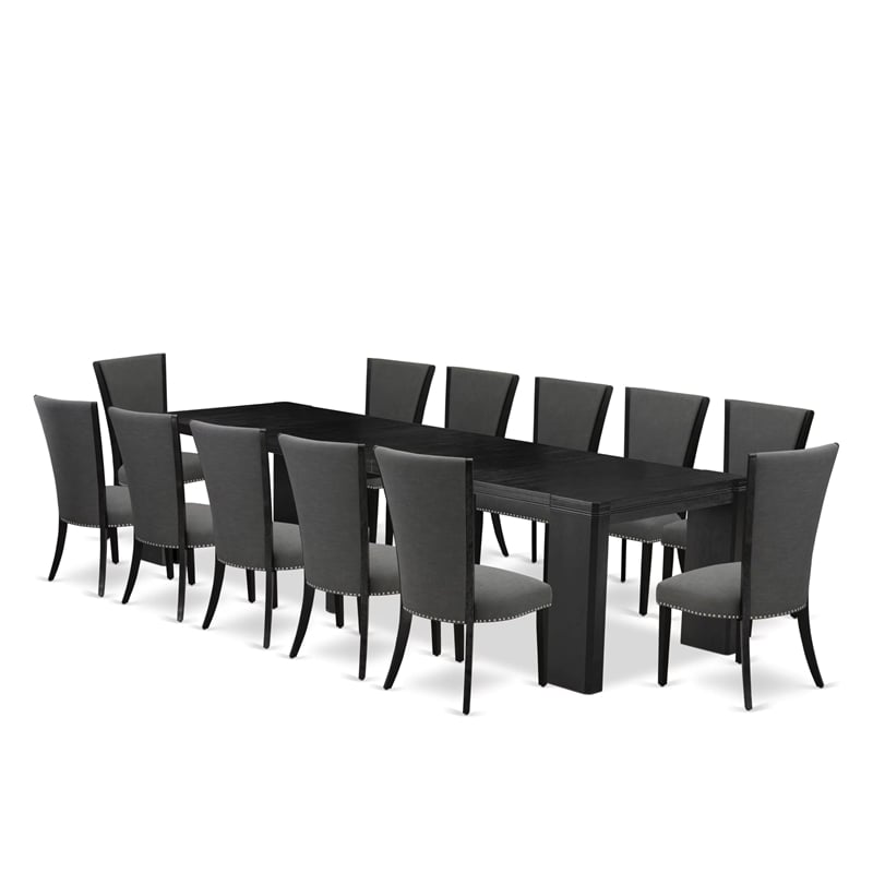 Pemberly Row 13-Piece Extendable Dining Room Table Set in Black Finish