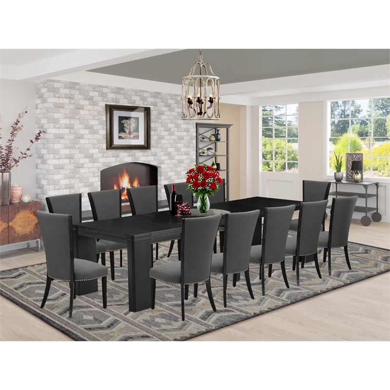 Pemberly Row 13-Piece Extendable Dining Room Table Set in Black Finish