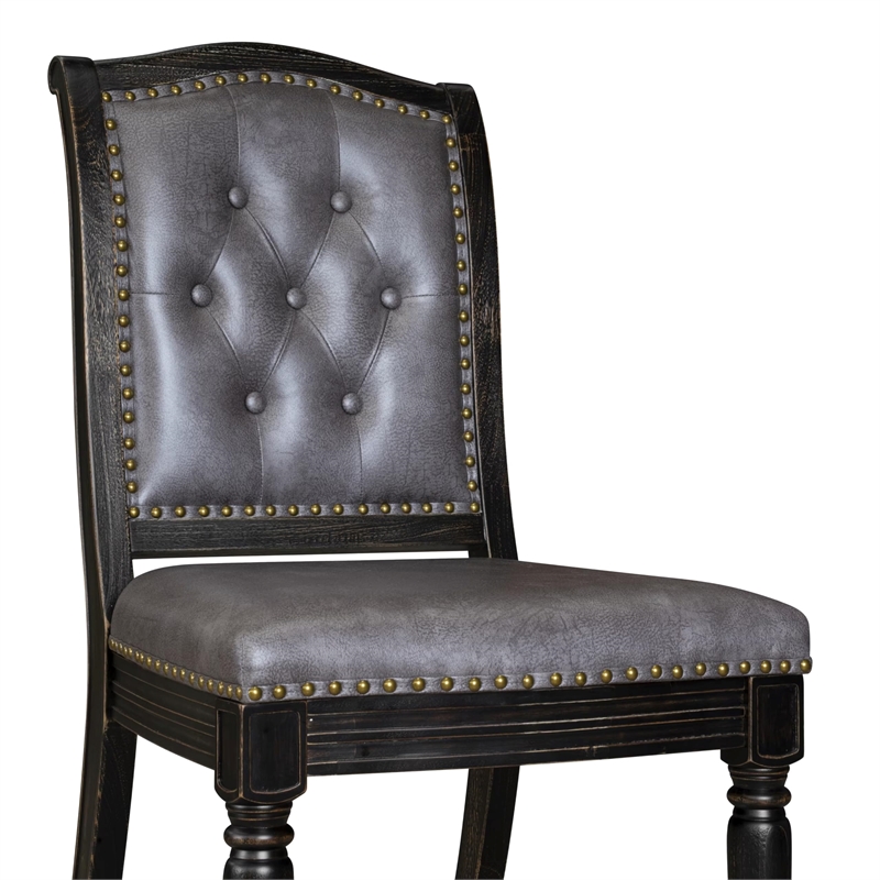 Pemberly Row Parson Dining Chairs in Black Acacia Wood (Set of 2)