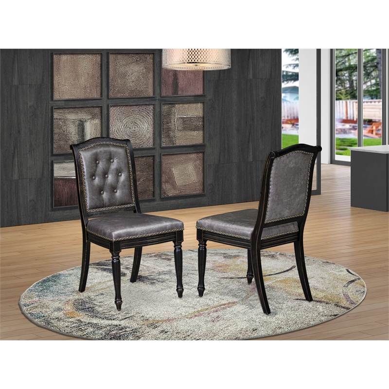 Pemberly Row Parson Dining Chairs in Black Acacia Wood (Set of 2)