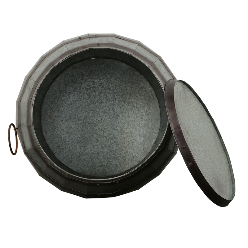 Pemberly Row Metal Barrel Drum Shape Storage Table with Removable Lid