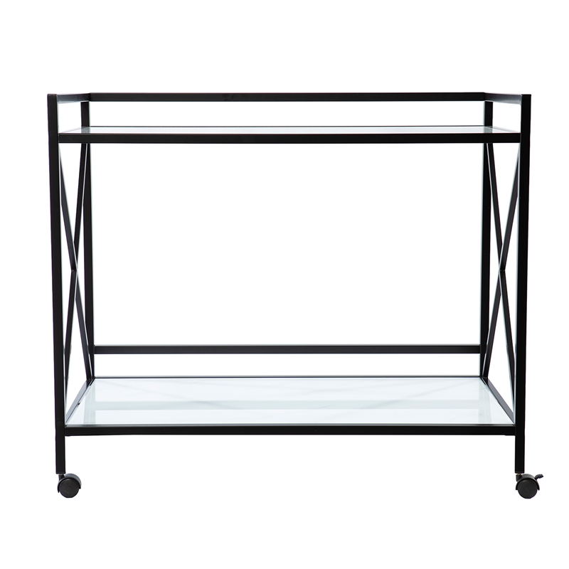 Pemberly Row Contemporary Metal and Glass Bar Cart in Black