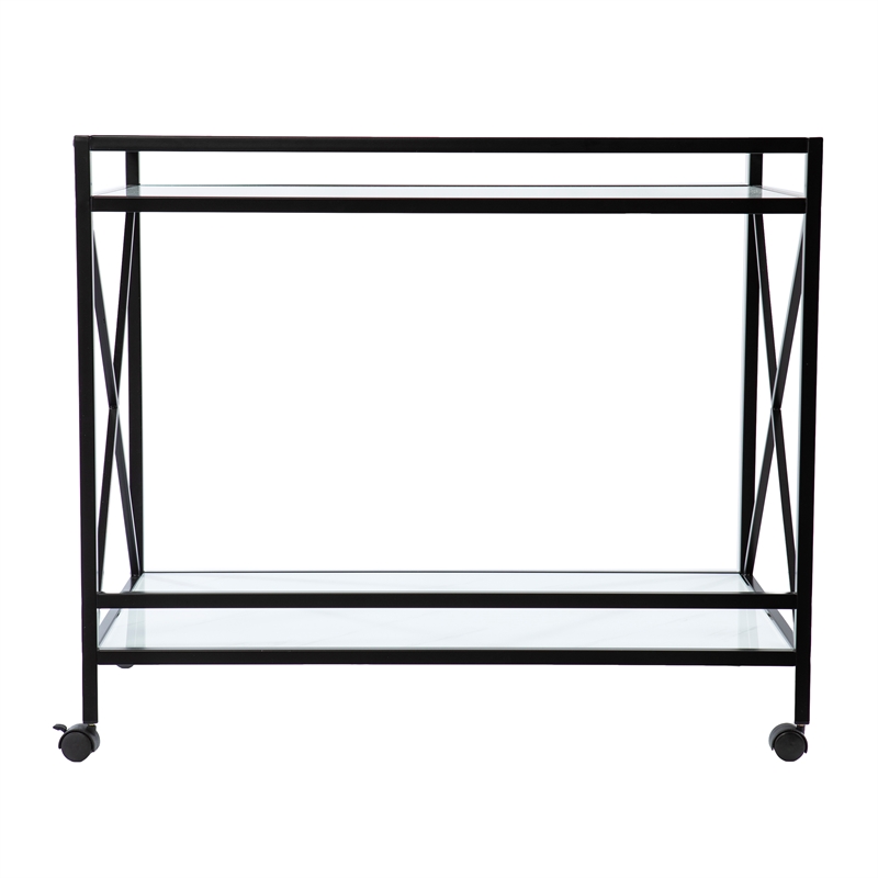 Pemberly Row Contemporary Metal and Glass Bar Cart in Black