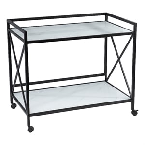 Pemberly Row Contemporary Metal and Glass Bar Cart in Black