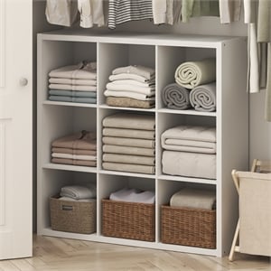 Pemberly Row 9-Cube Thick Frame Closet Organizer in White Engineered Wood
