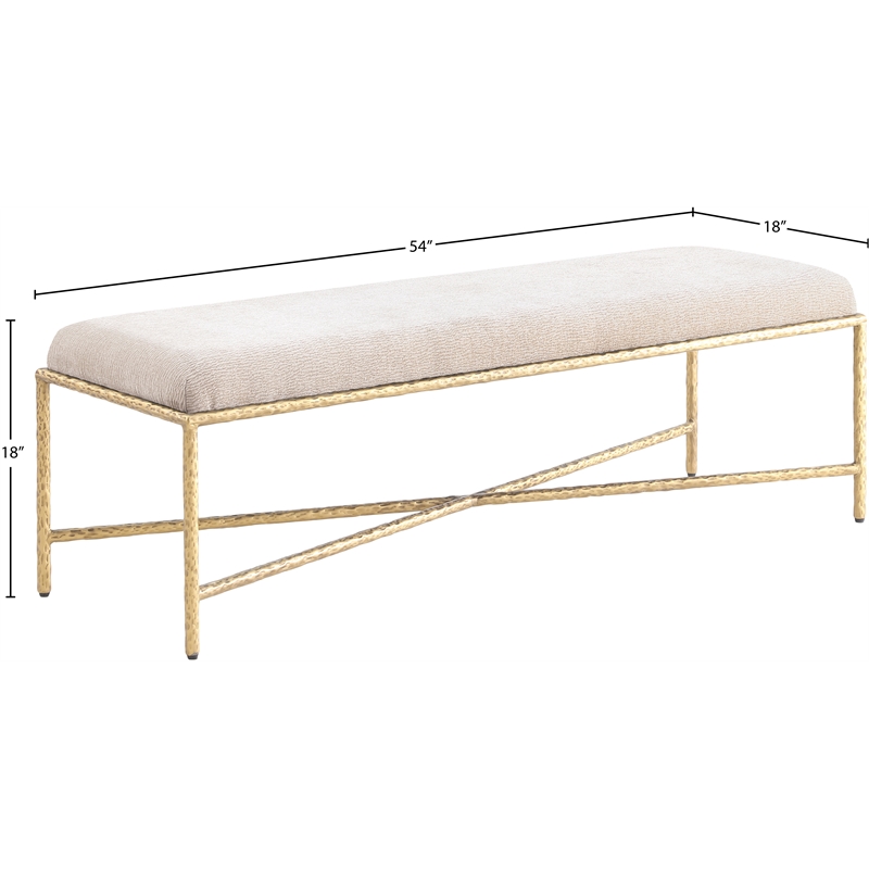 Pemberly Row Chenille Upholstered Beige Bench with Metal Frame