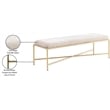 Pemberly Row Chenille Upholstered Beige Bench with Metal Frame