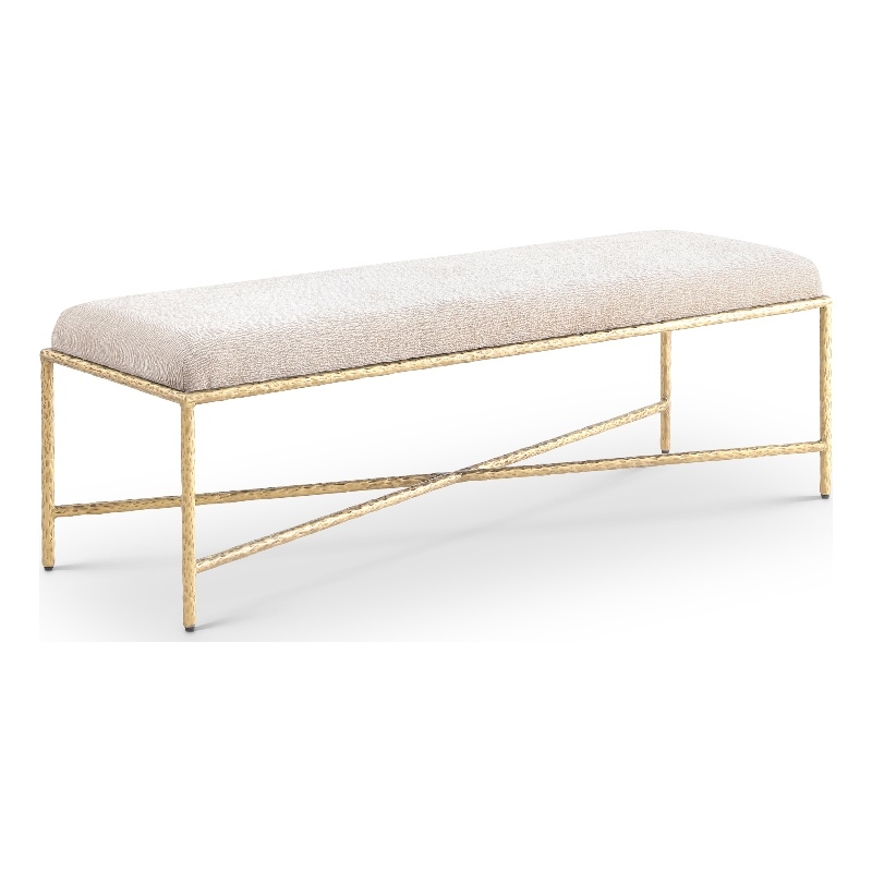 Pemberly Row Chenille Upholstered Beige Bench with Metal Frame